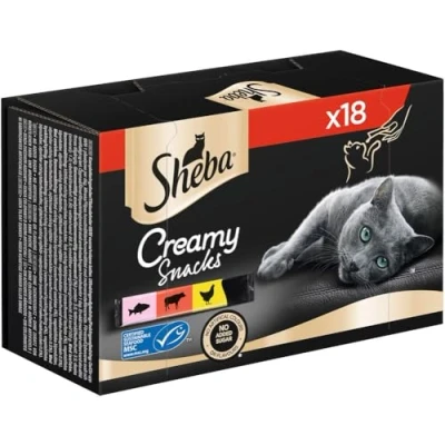 Abbildung von SHEBA Katzensnacks 18x12g 18 praktische Katzenleckerlis in den Varietäten Huhn, Lachs und Rind 1 Packung