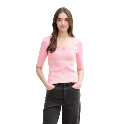 Abbildung von TOM Tailor Denim DYED Tshirt print, Damen, Größe: Large, Light dusty pink