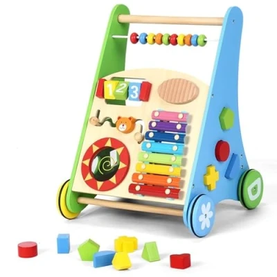 Abbildung von COIL 3 in 1 Holzpuppenwagen Lernspielzeug Musikwagen, laufwagen Baby Laufhilfe Labyrinth Formensortierer 12 Monate Lauflernhilfe Lauflernwagen Holz Walker