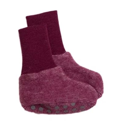 Abbildung von Cosilana, Baby Fleece Schühchen, 60% Wolle kbT und 40% Baumwolle KBA (ab 62/68 mit Noppen) (62 68, Weinrot meliert)