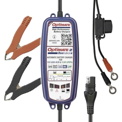 Abbildung von Optimate 2 DUO 5 stufiges 12V/12,8V 2A Batterielade und Wartungsgerät, Blau