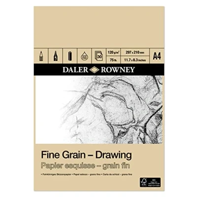 Abbildung von Daler Rowney Feinkörniges Skizzenpapier, leicht texturiert, A4 Block, 120 g/m², A4, einseitig verklebt, 30 weiße Bögen, ideal für professionelle Künstler und Studenten