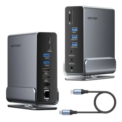 Abbildung von VENTION Docking Station Dual Monitor 16 in 1 Triple Display USB C Laptop Dockingstation für Windows PC, Thunderbolt 3/4, Dell, HP, mit 4K HDMI, DP, 10Gbps USB, RJ45, 100W PD, Audio, SD/TF
