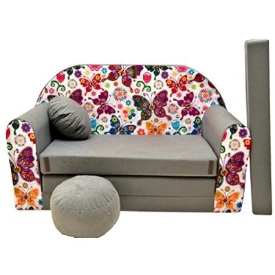 Abbildung von Pro Cosmo Kindersofa Bettfunktion 3in1 Sofa + Gratis Polsterhocker und Kissen Kindermöbel Set