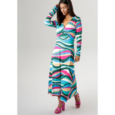 Abbildung von Aniston SELECTED Midikleid, mit buntem Allover Muster Jedes Teil ein Unikat