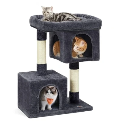 Abbildung von Feandrea Kratzbaum, 84 cm Katzenbaum, L, Katzenhaus für große Katzen bis zu 7 kg, Plattform, 2 Katzenhöhlen, Sisalstämme, rauchgrau PCT61G