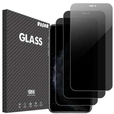 Abbildung von Vsjnk Sichtschutz fur iPhone 11 pro/iPhone X/iPhone XS mit 3 Stück Anti Spähen Privatsphäre Panzer Schutz Glas Folie 9H Härte Tempered Glass HD Displayschutzfolie,kompatible pro