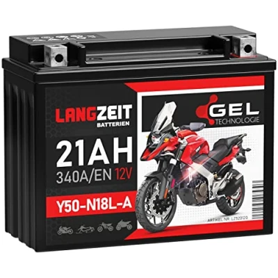 Abbildung von LANGZEIT Y50 N18L A Motorradbatterie 12V 21Ah 340A/EN GEL Batterie 52012 52016 C50 Y50N18L A2 doppelte Lebensdauer vorgeladen auslaufsicher wartungsfrei