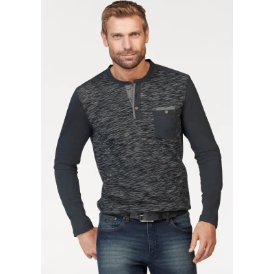 Abbildung von Arizona Langarmshirt, in melierter Optik und aufwendigen Details
