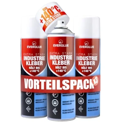 Abbildung von Everglue Sprühkleber 3x Industriekleber Extra Stark 140 Hochtemperatur 500ml