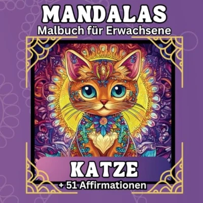 Abbildung von Mandalas Malbuch für Erwachsene Katze + 51 Affirmationen: Mandala Magie mit Katzen: Entspannung finden und positive Gedanken fördern.