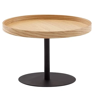 Abbildung von FineBuy Couchtisch 61x61x40 cm Sofatisch Holz/Metall Wohnzimmertisch Eiche, Design Stubentisch Modern Rund, Holztisch Kaffeetisch, Tisch Wohnzimmer