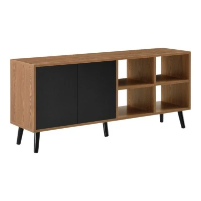 Abbildung von en.casa Sideboard, Gnesta Kommode 2 Türen Push to open Technik Schwarz/Dunkler Holzton