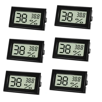 Abbildung von Farerkass 6 Stück Hygrometer Thermometer, Digital Mini Luftfeuchtigkeitsmesser mit LCD, Zimmertemperatur für Innenräume und Hydrometer Babyzimmer,Schlafzimmer Weinkeller, Schwarz
