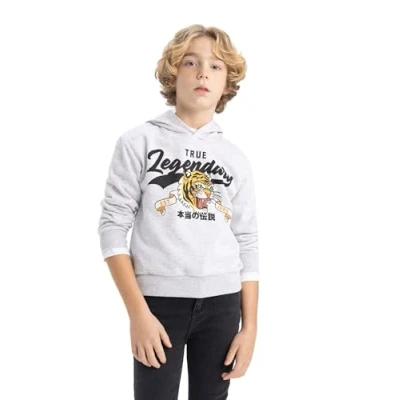 Abbildung von DeFacto Jungen Sweatshirt Bequeme Sweatshirts für Kinder Stylische Pullover und Fleecepullover Jungen,Optic Lt.grey Melange,8 9 Jahre