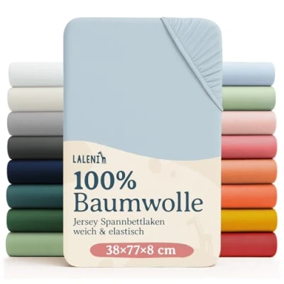 Abbildung von Laleni Jersey Spannbettlaken 38x77 cm Babywiege oval Oeko TEX zertifiziertes Stubenwagen Bezug 100% Baumwolle Kinderwagen Baby Bettwäsche in Hellblau