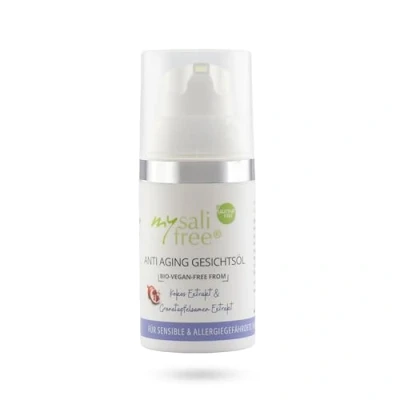 Abbildung von mysalifree BIO ANTI AGING GESICHTSÖL, Intensivpflege für sensible Haut, mit zartem Kokosduft, 30ml, weltweit einzigartig,100% zertifizierte Biokosmetik, + Vegan FREE FROM
