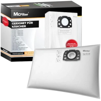 Abbildung von McFilter 10 Staubsaugerbeutel kompatibel mit Kärcher WD2, WD3 Serie, KWD1, KWD2, KWD3, WD2 18,WD3 18,WD2 Plus WD3.200 3.800 NT 251,WD3 V 17/4/20,SE4001/SE4002, passend wie KFI 357 2.863 314.0