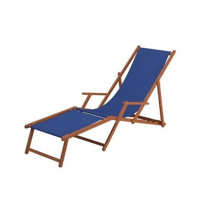 Abbildung von Liegestuhl blau Sonnenliege Fußteil Gartenliege Holz Deckchair Strandstuhl Gartenmöbel 10 307F