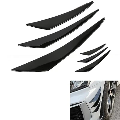Abbildung von WeFoonLo Universal Auto Spoiler Canards Kit Frontstoßstange Lippe Splitter, 6 Stück Außen Weiche Flossen Karosserie Anti Kollision Streifen Aufkleber (Schwarz)