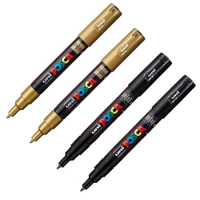 Abbildung von Uni Ball 205081 POSCA Marker Set, gold und schwarz, 4 Stück, Acrylstifte PC 1MC, 0,7 mm