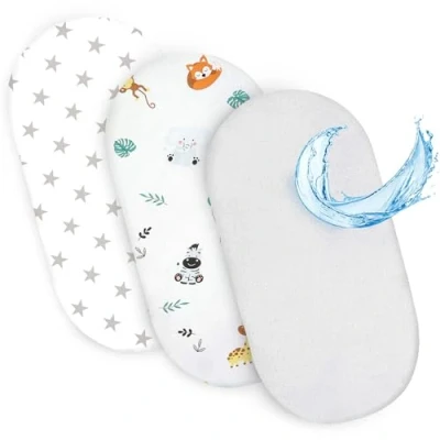 Abbildung von Totsy Baby Bettlaken Spannbettlaken Kinderwagen Stubenwagen Set 2 x Bezug + wasserdicht