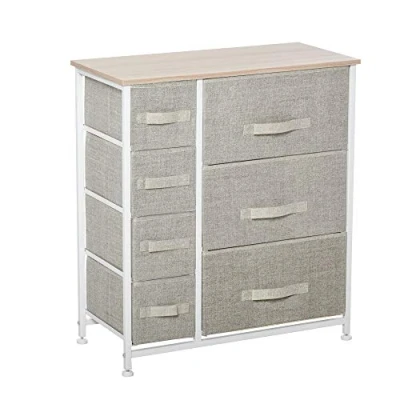 Abbildung von Kommode, Sideboard, 7 Stoffschubladen, Metallgestell, Hellgrau