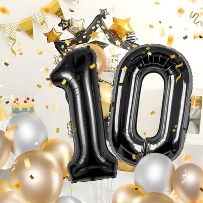 Abbildung von 10 Geburtstag Deko zahlen luftballon jahre Folienballon Schwarz für 10. Geburtstagsdeko Männer Frauen Ballon Zahl zum fliegt mit Helium 10.Geburtstagsparty 40&quot; 101cm