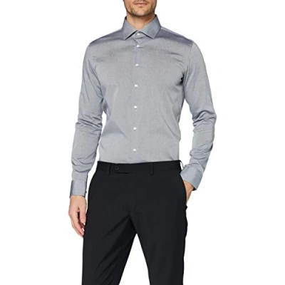 Abbildung von Seidensticker Herren Business Hemd Extra Slim Fit Bügelfrei Kent Kragen Langarm 100% Baumwolle, Grau (Grau 32), 38 EU