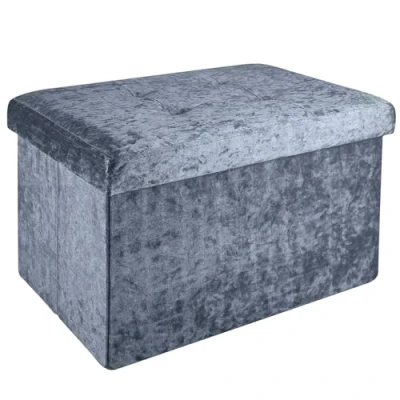 Abbildung von Intirilife Sitzbank (Faltbare 49x30x30 cm in Samt Grau, 1 St), Sitzwürfel mit Stauraum und Deckel Samtbezug Sitzhocker