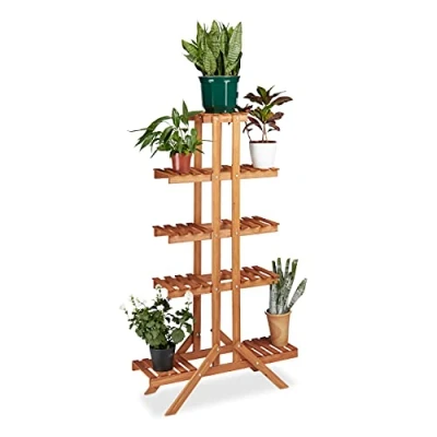 Abbildung von relaxdays Blumenständer Blumentreppe 5 Ebenen, Honigbraun
