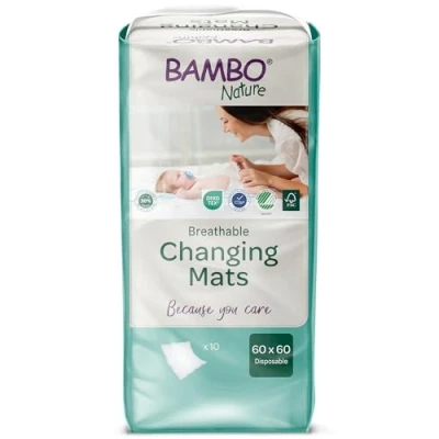 Abbildung von Bambo Nature Baby Einweg Wickelunterlagen 60x60 cm, 10 Stück Extra Weich &amp; Atmungsaktiv Einmalunterlagen Hohe Saugfähigkeit Leckageschutz Diaper Changing mats