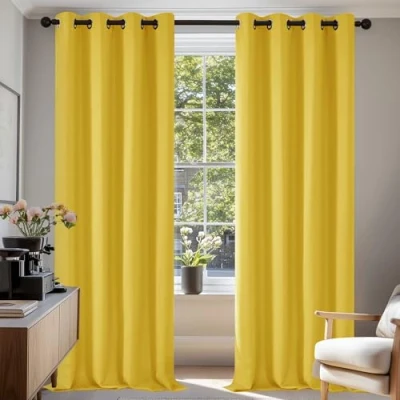 Abbildung von Deconovo Verdunkelungsvorhang Blickdicht Gardinen mit Kälteschutz Schlazimmer Wohnzimmer, 240x135cm(HöhexBreite), Senfgelb, 2er Set
