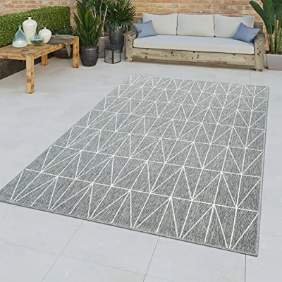 Abbildung von TT Home In &amp; Outdoorteppich Wetterfest Balkon Teppich Küche Ornamente Uni Geometrisch, Farbe: Grau 3, Größe:80x150 cm