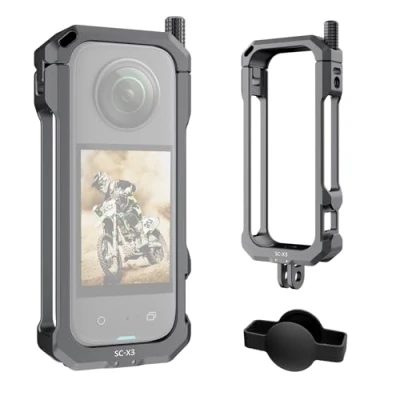 Abbildung von SIRUI Kamerakäfig für Insta360 X3, Aluminium Schutzrahmen Käfig mit Schutzhülle, klappbaren Fingern, 1/4&quot; Gewinde und Kaltschuh Cold Shoe, Kamerazubehör, SC X3