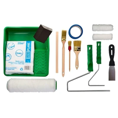 Abbildung von ToolSpace Malerset 14 Pcs 2x Farbroller, Farbwanne, 3x Pinsel, Farbrührer, Spatel, Schleifklotz Komplettes Renovierungs und Umbauset