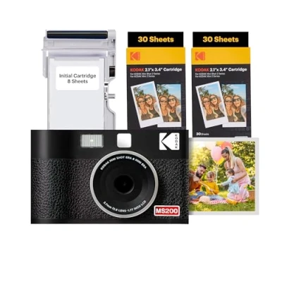 Abbildung von KODAK Mini Shot 2 ERA 4PASS in 1 Sofortbildkamera und Fotodrucker (5,3x8,6cm) + 8 Blatt im Lieferumfang enthalten 60 Patrone, Schwarz