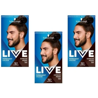 Abbildung von 3x Schwarzkopf Live Men Colour Intense Permanent Colouration 880 Espressobraun, für Herren (3er Pack)