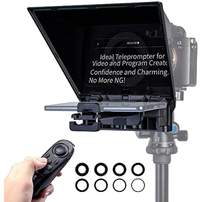 Abbildung von FEELWORLD TP2 Portable Teleprompter Kit für Smartphone iPad Tablet DSLR Kameras, mit Fernbedienung und Objektivadapterringen APP Kompatibel iOS/Android Live Streaming Interview YouTube