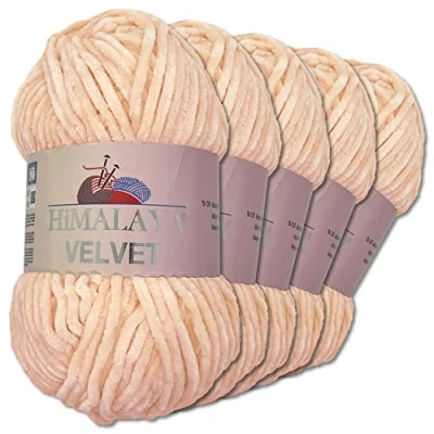 Abbildung von Wohnkult Himalaya 5 x 100 g Velvet Dolphin Wolle 40 Farben zur Auswahl Chenille Strickgarn Glanz Flauschgarn Accessoire Kleidung (90053 Hellrosa)