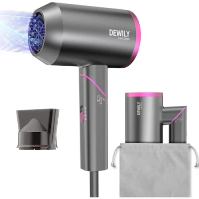 Abbildung von Föhn Ionen Klappbar Haarföhn Haartrockner DEWILY Profi Fön Reisefön Klein，Hairdryer Haarföh leise mit 1 Stylingdüse, 3 Heizstufen, Starker Reisehaartrockner für Familie