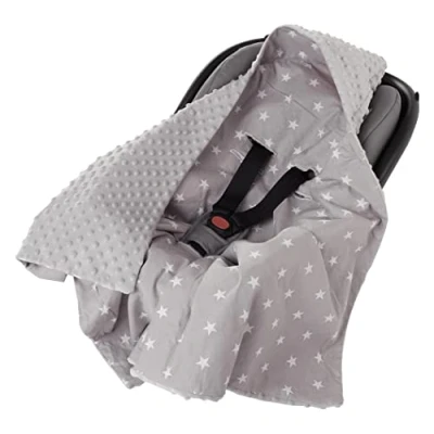 Abbildung von Medi Partners Einschlagdecke 100% Baumwolle 85x85cm Kuscheldecke für Kinderwagen Babyschale universal Baby Decke doppelseitig Babydecke Buggy Autositz (weiße Sterne mit grauen Minky