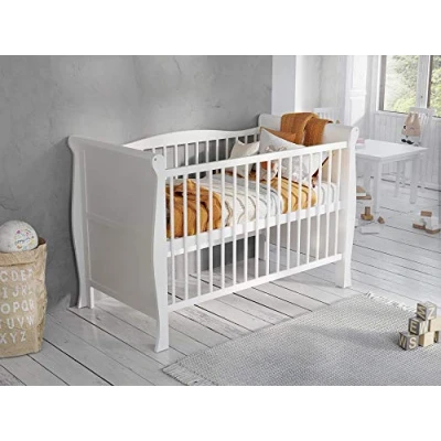 Abbildung von Love For Sleep Babybett Beistellbett 120x60cm mit Sicherheitsbarriere Umwandelbar Weiß Leo Kinderbett Baby Bett Holz Babybett, Mitwachsend Gitterbett Bed