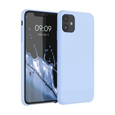 Abbildung von kwmobile Hülle kompatibel mit Apple iPhone 11 Silikon Handy Case Handyhülle weiche Oberfläche kabelloses Laden Hellblau matt
