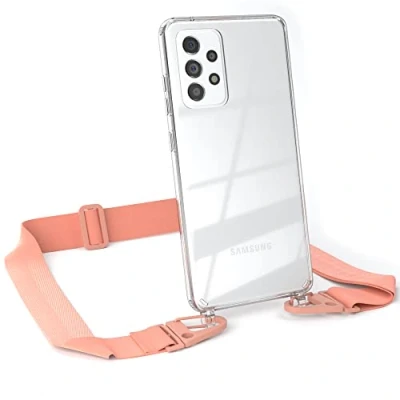 Abbildung von EAZY CASE Hülle mit Band kompatibel Samsung Galaxy A52 / A52s 5G Handyhülle Umhängeband Silikonhülle Transparent Schutzhülle Handykette zum Umhängen Handykordel Smartphone in Rosa Coral