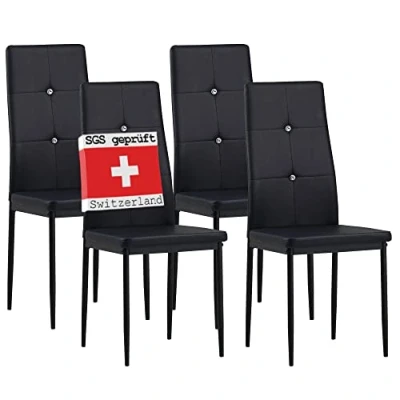 Abbildung von Albatros International Esszimmerstuhl Esszimmerestuhl Küchenstuhl DIAMOND, Kunstleder Bezug (4er Set, Schwarz), edles Italienisches Design, Polsterstuhl, hohe Belastbarkeit, Modern