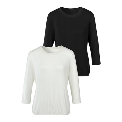 Abbildung von LASCANA 3/4 Arm Shirt, mit besonderem Rippbündchen am Rundhalsausschnitt