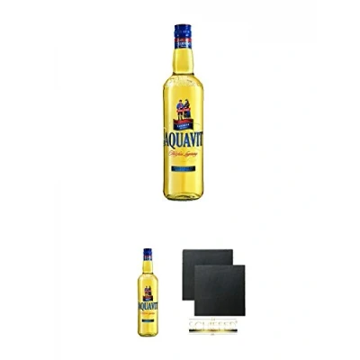 Abbildung von Lehment Rostocker AQUAVIT 0,7 Liter + Schiefer Glasuntersetzer eckig ca. 9,5 cm Ø 2 Stück