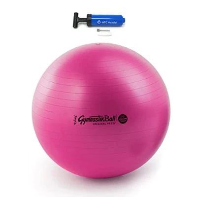 Abbildung von Original Pezzi Gymnastikball Maxafe Ø 42, 53, 65 &amp; 75cm in Allen Farben inkl. ATC Ballpumpe bis 400 kg belastbar Fitness, Reha, Therapie, Gymnastik und als Sitzball fürs Büro, 53cm Fuchsia