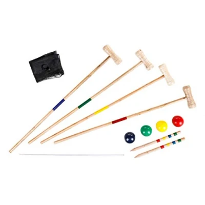 Abbildung von Spetebo Holz Krocket Set mit Tragetasche für 4 Spieler Croque Garten Spiel Schläger Erwachsene